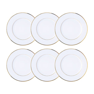 Lot de 6 assiettes à dessert 20,5cm en porcelaine blanche et filet or CLASSIC FILET OR