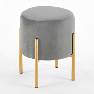 Pouf Tondo in Velluto con Gambe in Acciaio Dorate, Seduta Imbottita Elegante dallo Stile Contemporaneo per Soggiorno, Camera da Letto e Ingresso