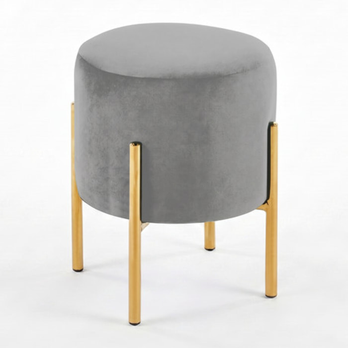 Pouf Tondo in Velluto con Gambe in Acciaio Dorate, Seduta Imbottita Elegante dallo Stile Contemporaneo per Soggiorno, Camera da Letto e Ingresso