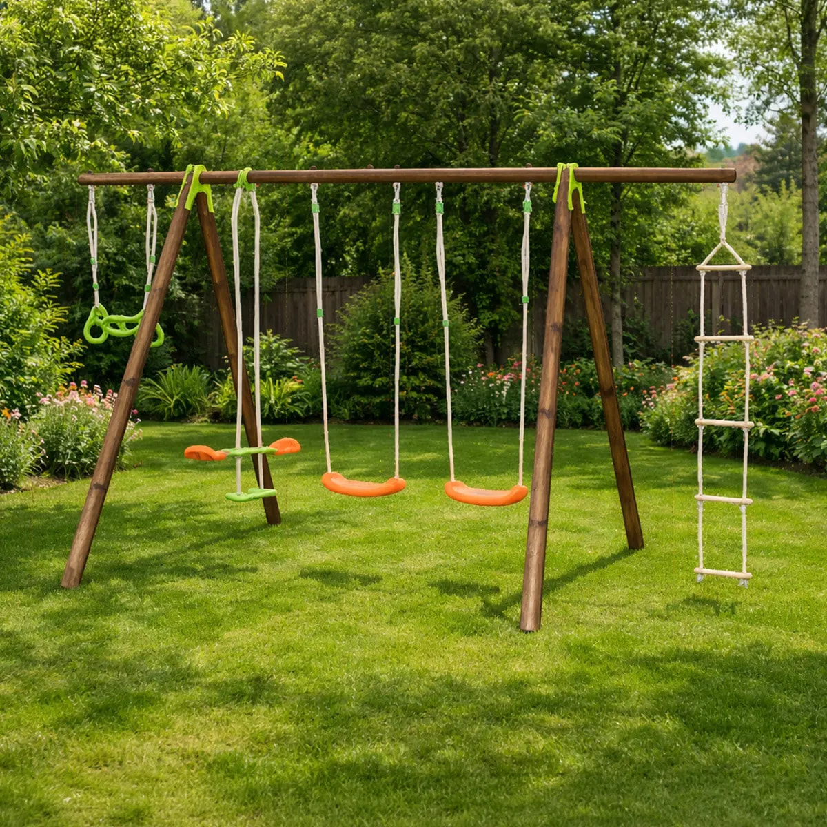 Portique bois poutre métal 2,30 m Techwood Premium BAYANO - 6 enfants