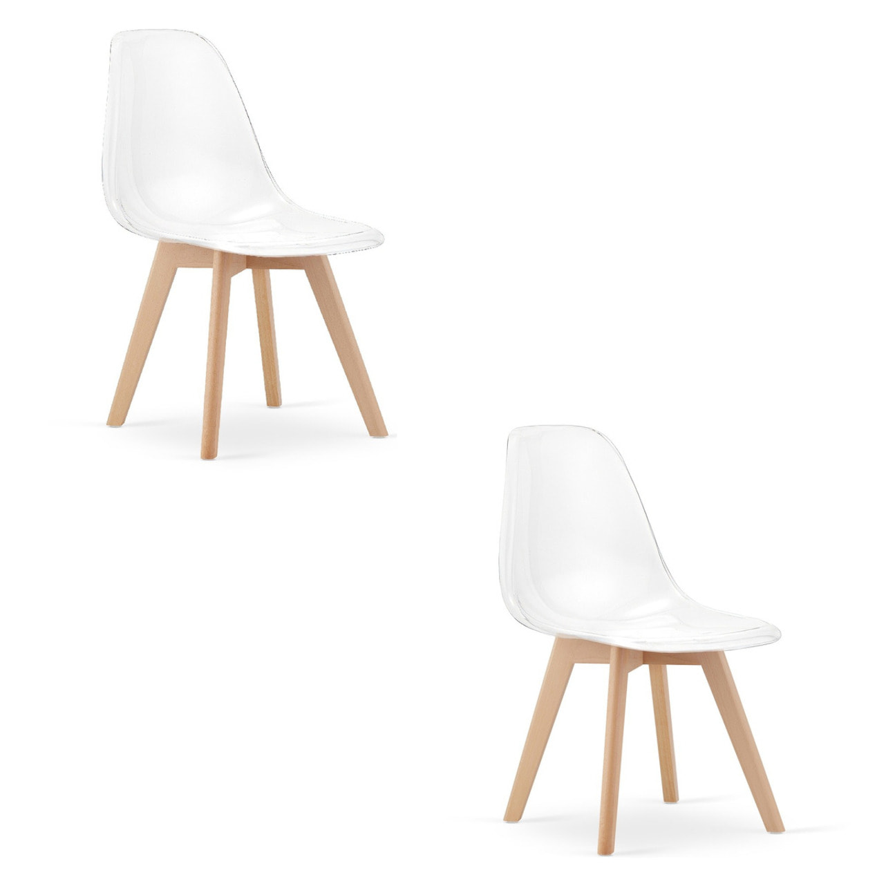 Set di 2 sedie Kito trasparenti con gambe in legno di faggio