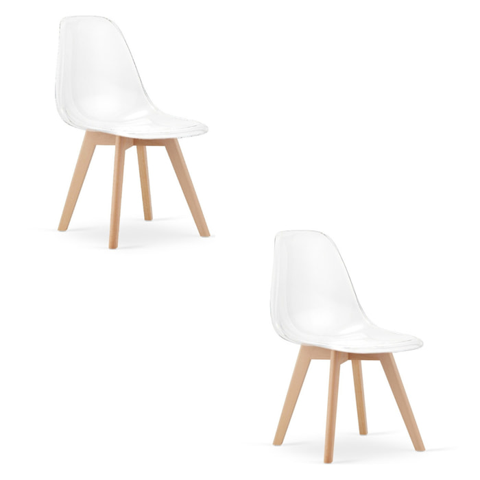 Set di 2 sedie Kito trasparenti con gambe in legno di faggio