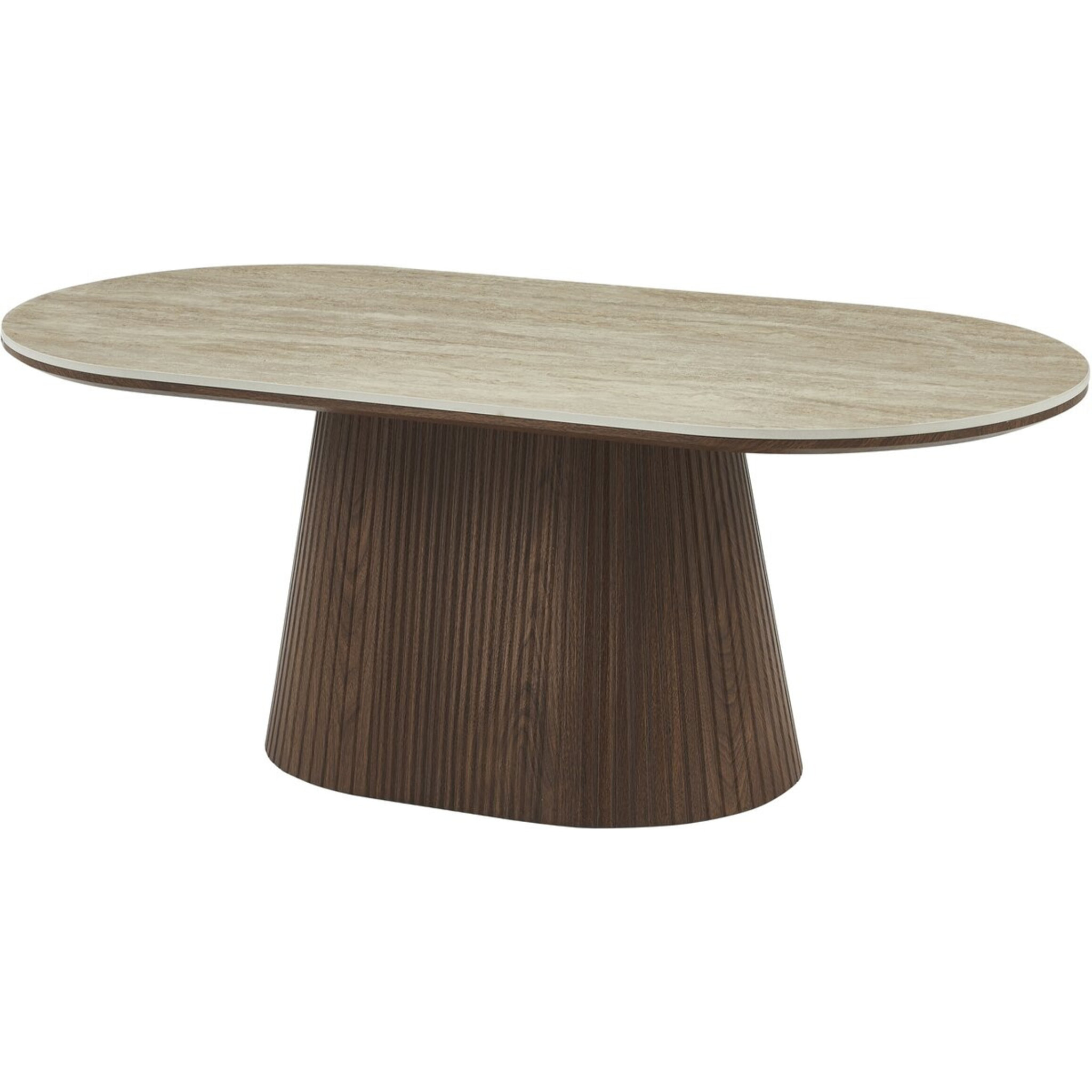Table basse ovale en céramique "Portofino" - 120 cm -Travertin et marron