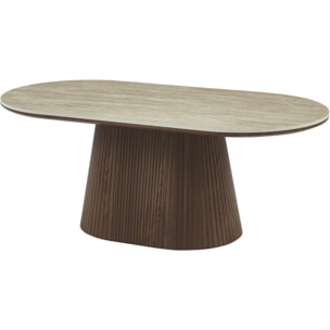 Table basse ovale en céramique "Portofino" - 120 cm -Travertin et marron