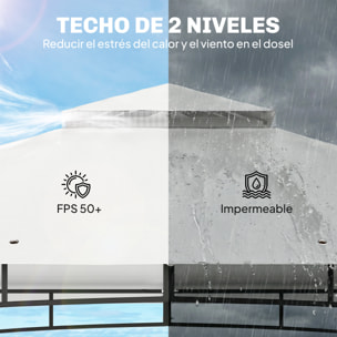 para Jardín 3x3,6 m, Pabellón de Jardín Gazebo con Doble Techo, Paredes de Malla, UPF50+, Estructura de Metal, Carpa para Exterior, Terraza, Patio, Crema y Teca