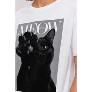 Kocca - T-shirt girocollo da donna in cotone con stampa gatto Donna