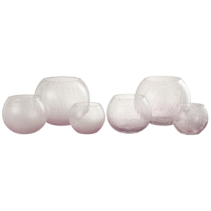 J-Line bougeoir Boule Craquele - verre - mauve - large - 2 pcs