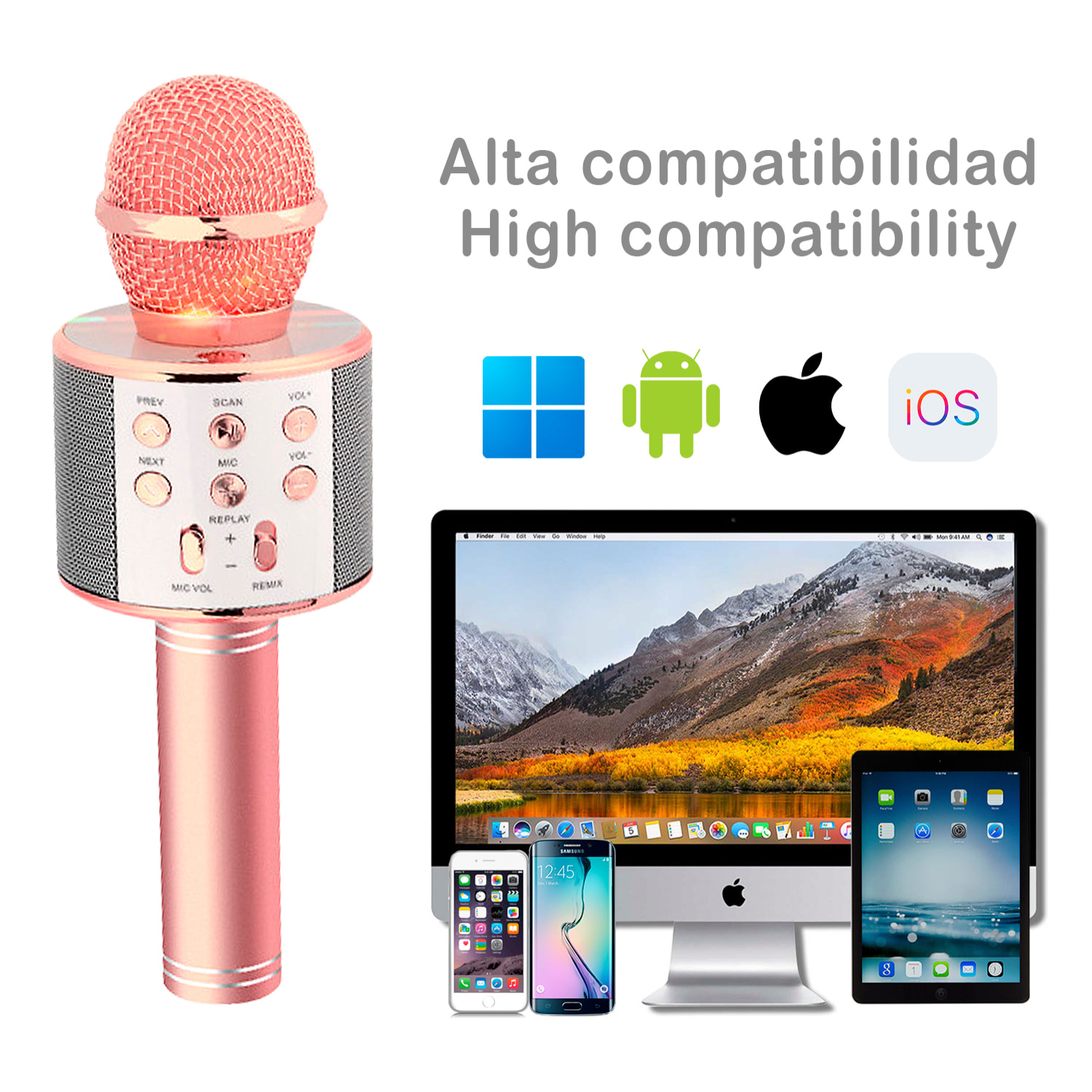 Micrófono Karaoke multifunción con luces y altavoz incorporados.