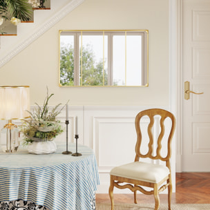 Miroir mural verrière rectangulaire style industriel - horizontal ou vertical - 4 crochets - métal doré