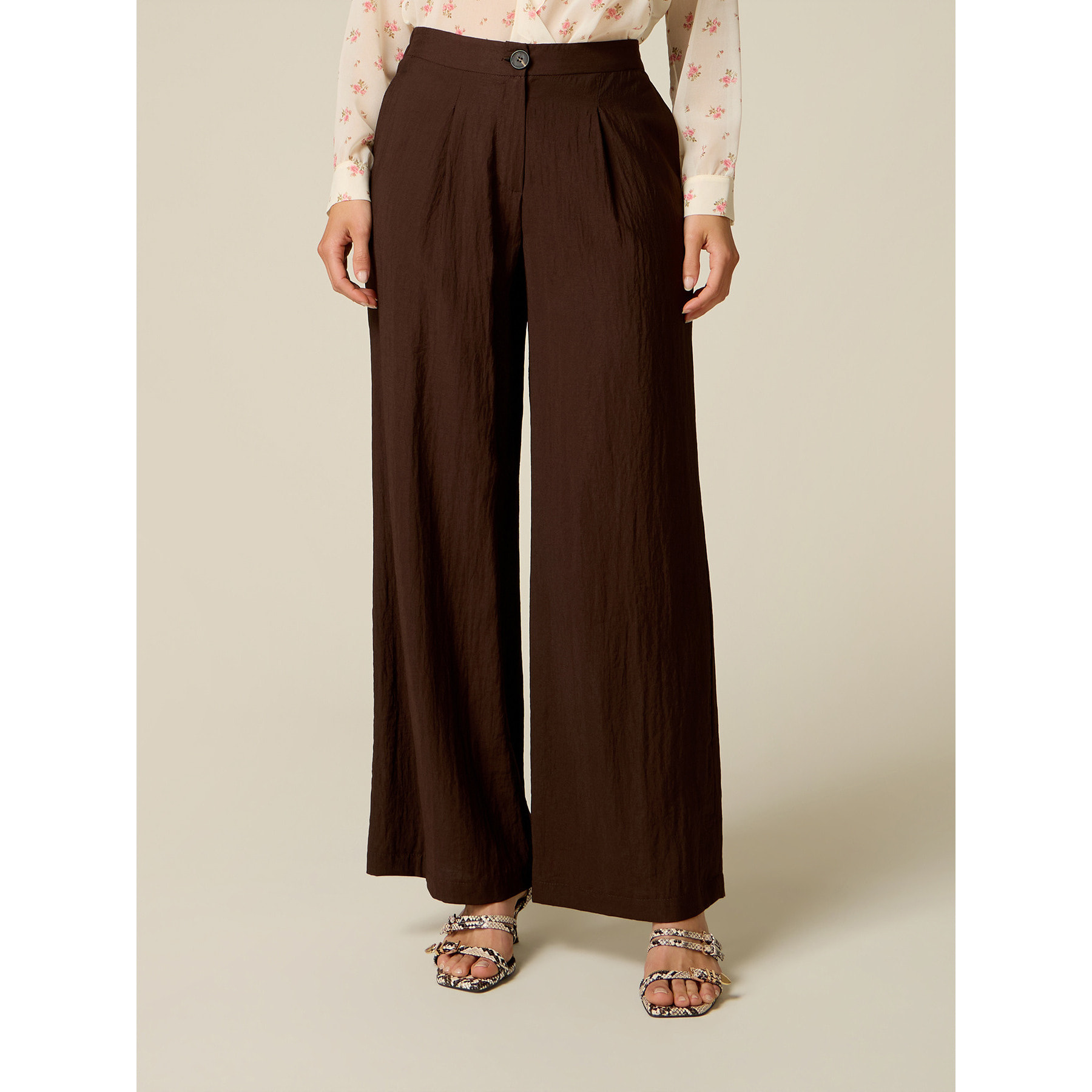 Oltre - Pantaloni palazzo misto viscosa - Marrone