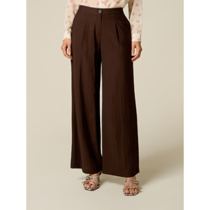 Oltre - Pantaloni palazzo misto viscosa - Marrone