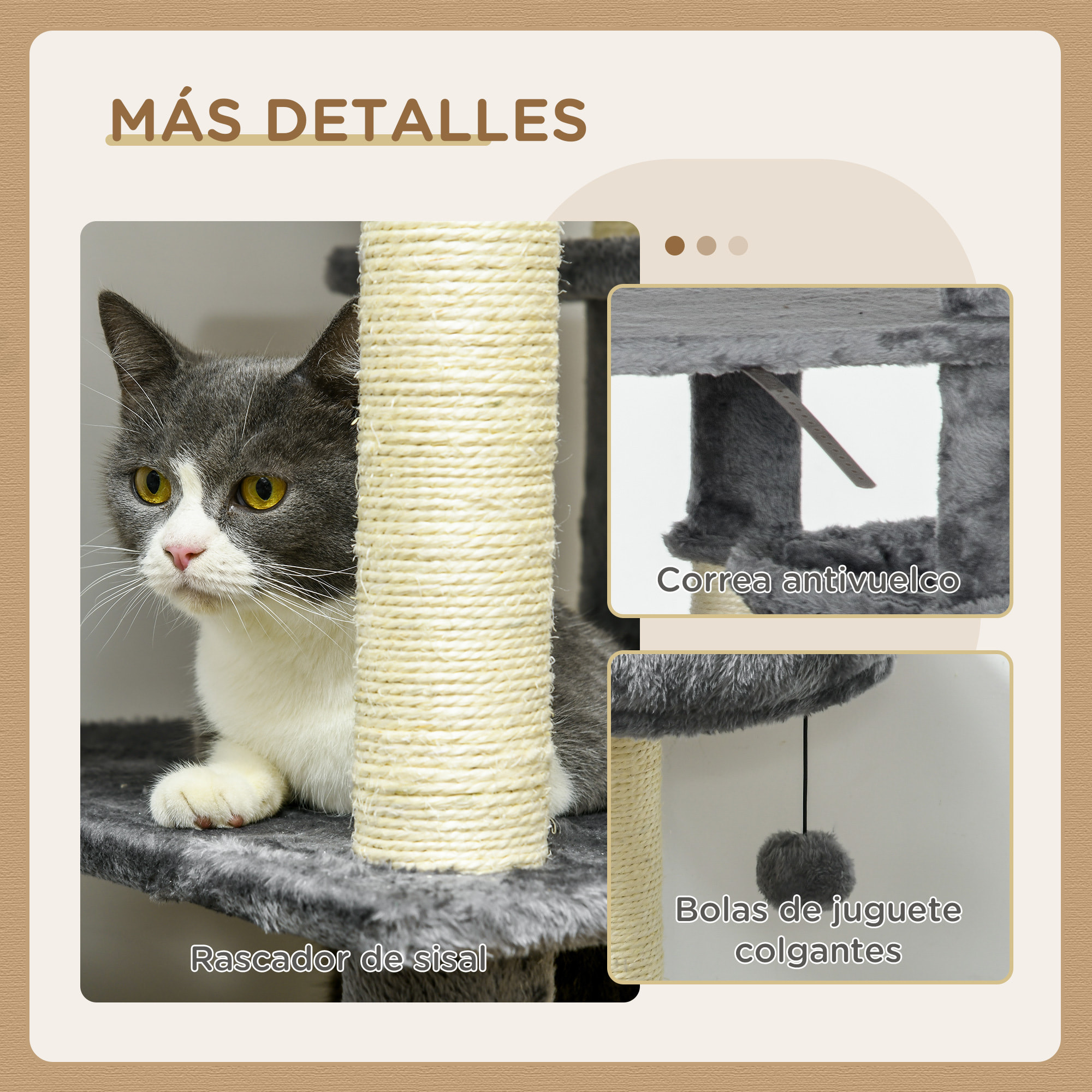 Árbol Rascador para Gatos Grande de 144 cm Torre para Gatos Interior con 4 Formas Postes para Rascar Cama Cueva Plataformas y Bolas Colgantes 49x49x144 cm Gris