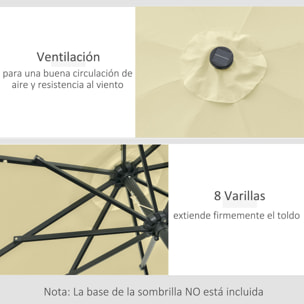 Outsunny Sombrilla Terraza Exterior, Ø265 cm, Sombrilla de Jardín con 32 Luces LED Solares, Poste de Acero y Manivela de Parasol Inclinable, para Patio, Terraza, Beige