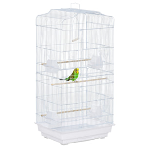 Jaula para Pájaros con Puertas Comederos Bandeja Extraíble 47,5x36x91 cm Blanco