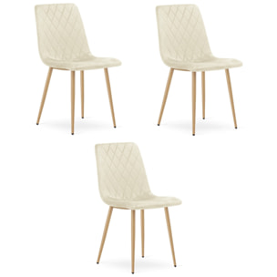 Set di 3 sedie Turin in velluto beige chiaro e gambe effetto legno