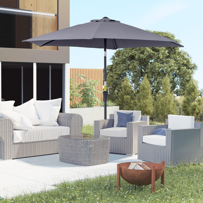 Parasol inclinable de jardin balcon terrasse manivelle toile polyester imperméabilisée haute densité 180 g/m² Ø2,7 x 2,35H m alu gris