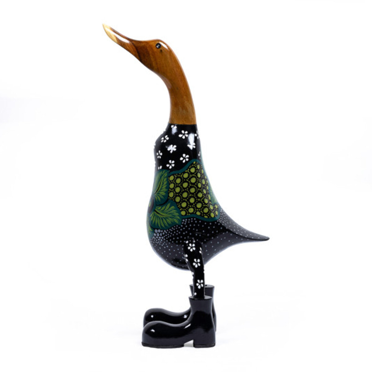 Statue H. 40 cm canard maillot fleuri en bois de teck - DUCK