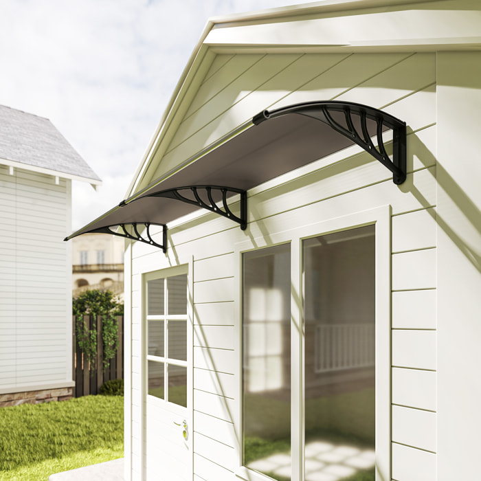 Auvent marquise de porte design voûté arrondi dim. 195L x 80l x 23H cm polycarbonate fumé brun plastique noir