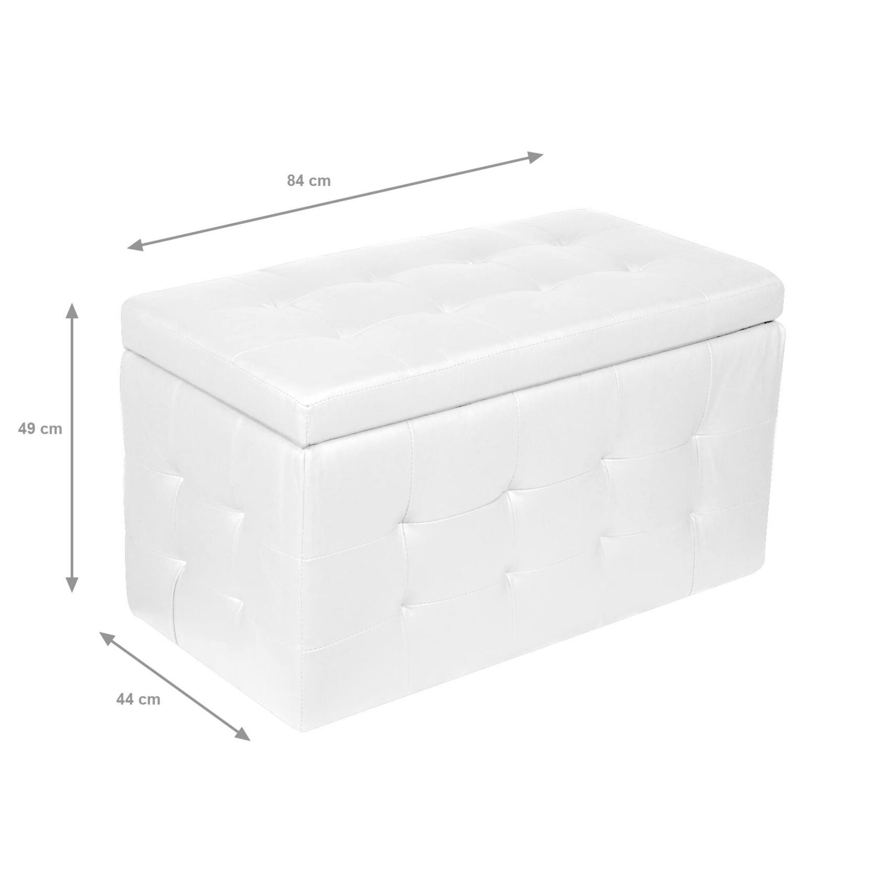 Pouf- contenitore in ecopelle, colore bianco, Misure 84 x 49 x 44 cm