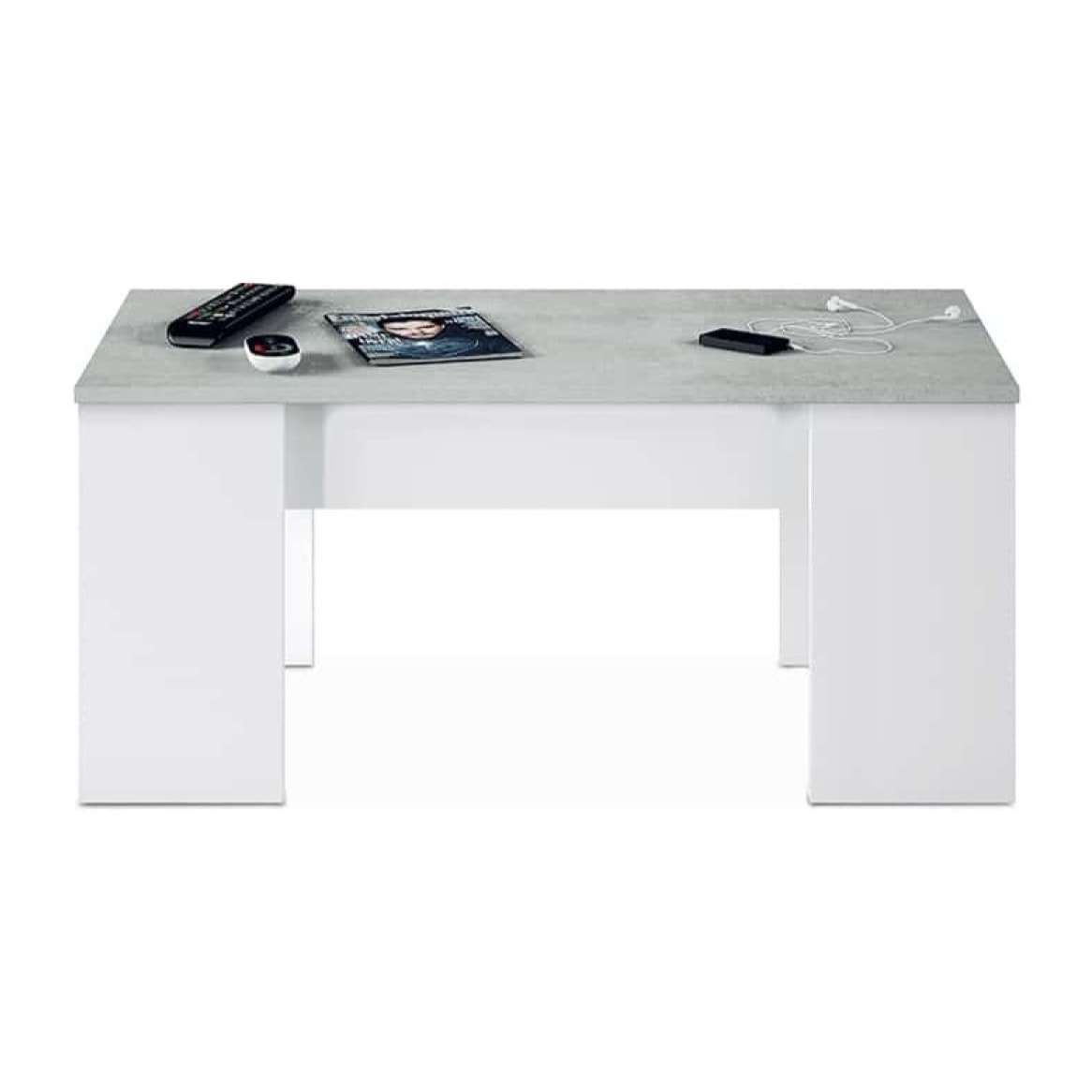 Mesa de centro elevable Low Cost Blanco Artik (Blanco Mate) - Gris Cemento