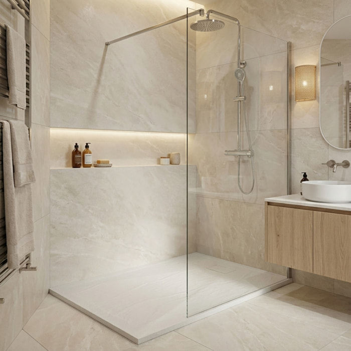 PixL 120x80 cm receveur de douche rectangulaire à poser BMC avec surface effet pierre, blanc (CERAPX12080W)