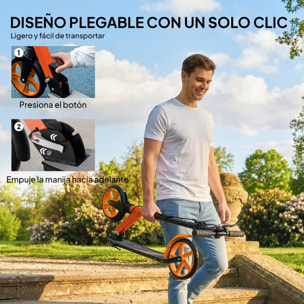 Patinete Plegable para Adultos y Niños de +14 Años Scooter Ligero con Manillar Ajustable Grandes Ruedas Ø200 mm Amortiguador y Freno Aluminio Carga 100 kg 91,5x36,5x91-104 cm Rojo