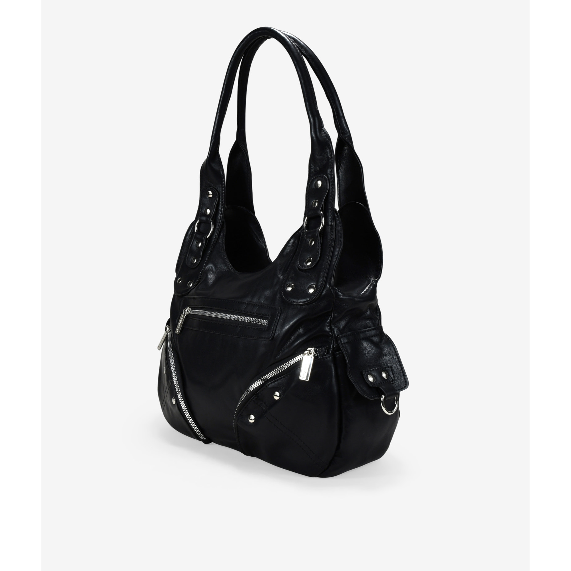 Bolso de hombro negro con bolsillos