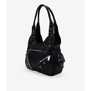 Bolso de hombro negro con bolsillos