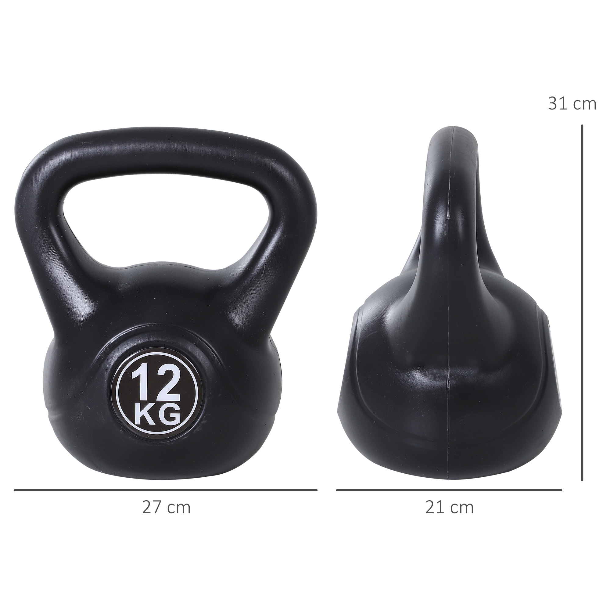 Pesa Rusa de 12 kg Kettlebell de Fiteness Relleno de Arena con Mango Ancho Antideslizante para Ejercicios y Entrenamiento en Casa y Gimnasio 27x21x31 cm Negro