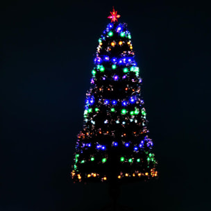 Sapin de Noël artificiel lumineux fibre optique + 220 LED 6 couleurs 2 modes support pied inclus Ø 80 x 180H cm 220 branches étoile sommet brillante vert