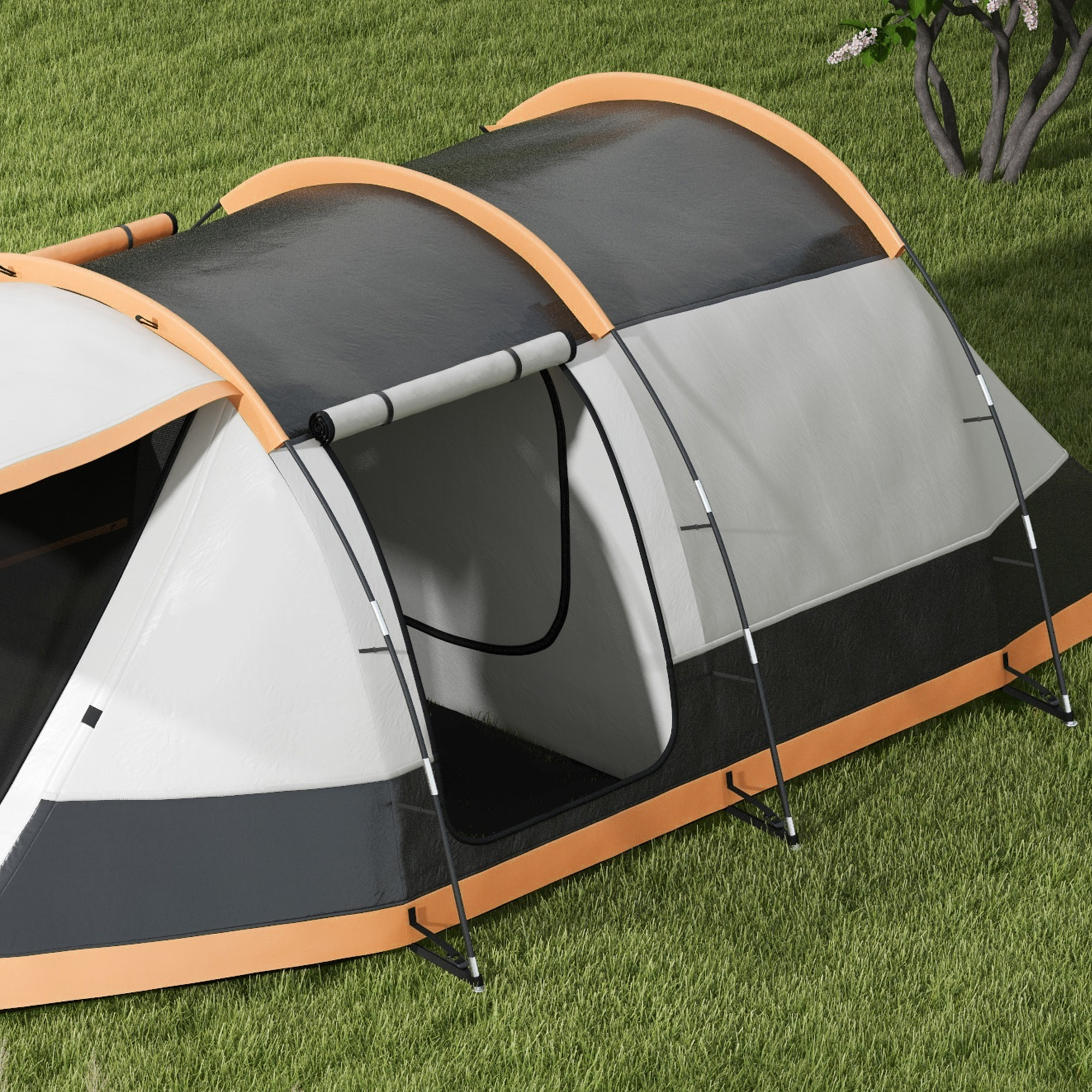 Tienda de Campaña Familiar para 3-4 Personas Tienda de Camping Plegable con 2 Habitaciones y Bolsa de Transporte Impermeable para Senderismo 370x220x130 cm Azul y Gris