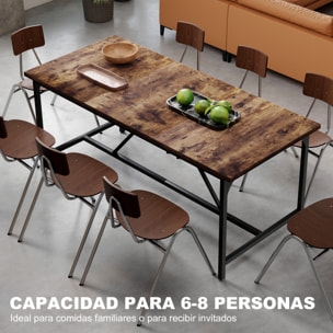 Mesa de Comedor Rectangular para 6-8 Personas, Mesa de Cocina Industrial con Tablero Grueso y Patas de Metal, 180x80x75,5 cm, Marrón Rústico