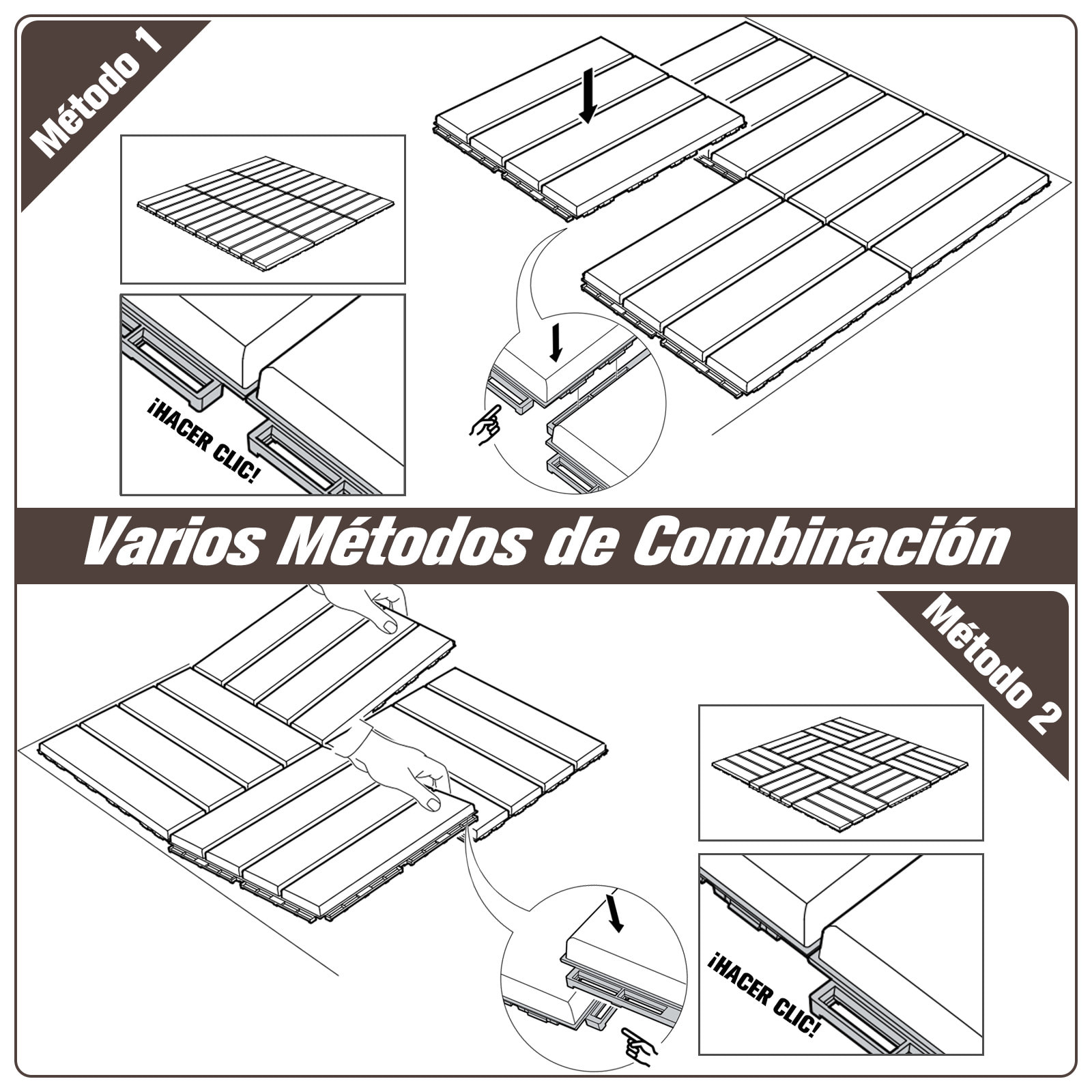 Baldosas Cuadradas para Suelos 30x30 Paquete de 9 Piezas Cubre 0.81 m² Marrón