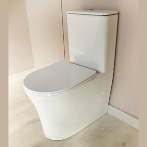 Pack WC A1 + Manguito conector | Inodoro de ceramica | Manguito extensible 150-470mm | WC con Tapa amortiguada | Doble descarga | Salida dual | Alday
