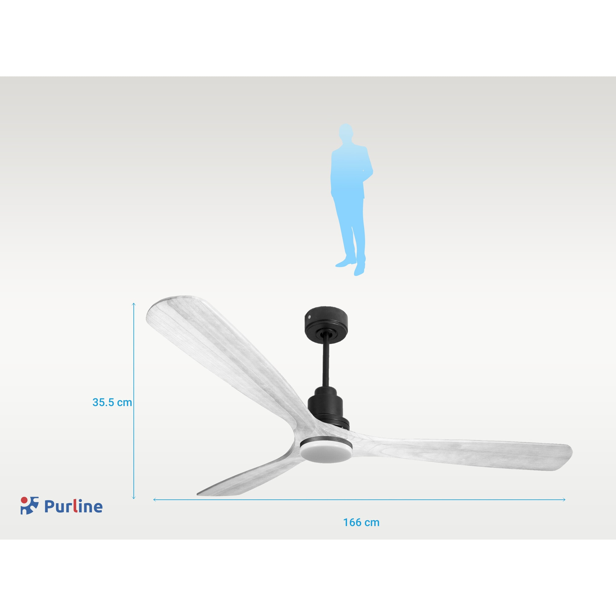 Ventilador de techo Modo Invierno/Verano Termostato Dimable Wifi Motor DC Techos Inclinados Mando a Distancia Luz tres tonos Hypersilence Memoria Vendible Shopify (AUTOMATICO) MadeiraD166C04LED64646 PURLINE