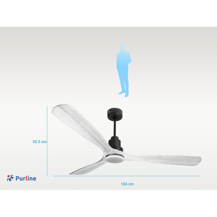 Ventilador de techo Modo Invierno/Verano Termostato Dimable Wifi Motor DC Techos Inclinados Mando a Distancia Luz tres tonos Hypersilence Memoria Vendible Shopify (AUTOMATICO) MadeiraD166C04LED64646 PURLINE