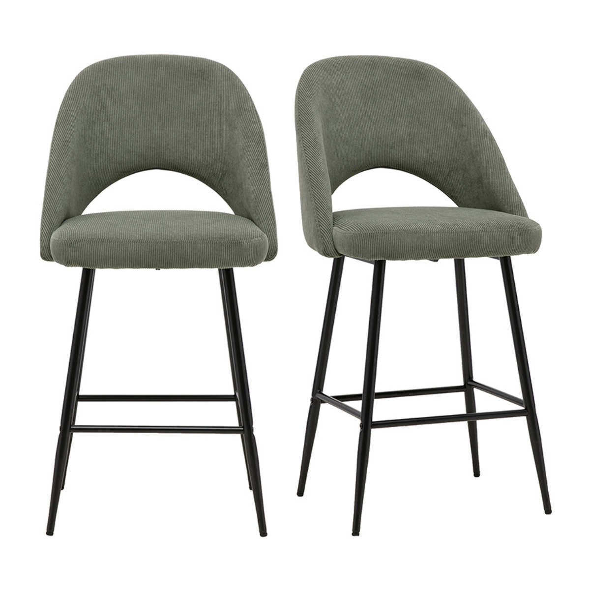 Tabourets de bar en tissu velours côtelé vert kaki H65 cm (lot de 2) COSETTE