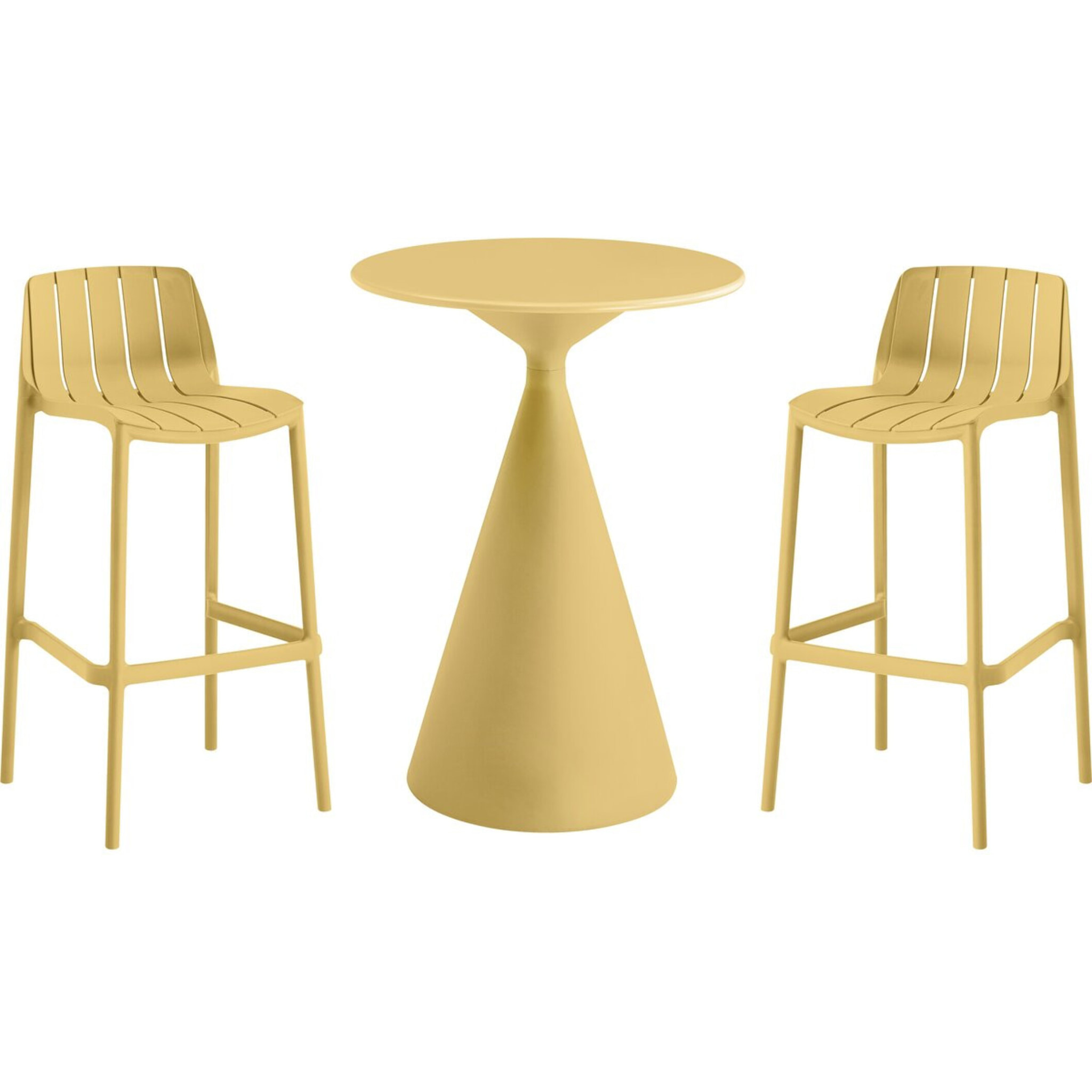 Table et chaises hautes de bistrot empilables "Vaena" - 2 places - Jaune