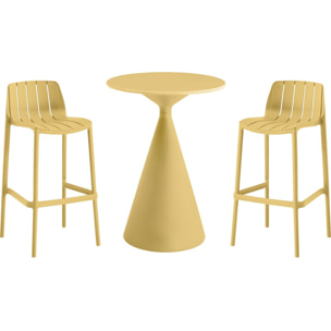 Table et chaises hautes de bistrot empilables "Vaena" - 2 places - Jaune