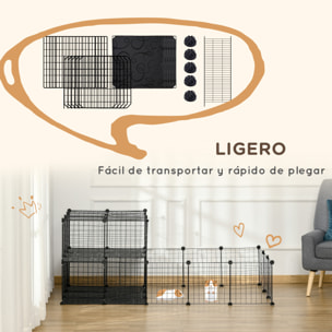 Jaula para Animales Pequeños Parque para Mascotas Forma Personalizable Valla Metálica para Cobayas Conejos Chinchillas 175x105x70 cm Negro