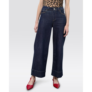 Culottes in denim con dettaglio leopardato sulle tasche