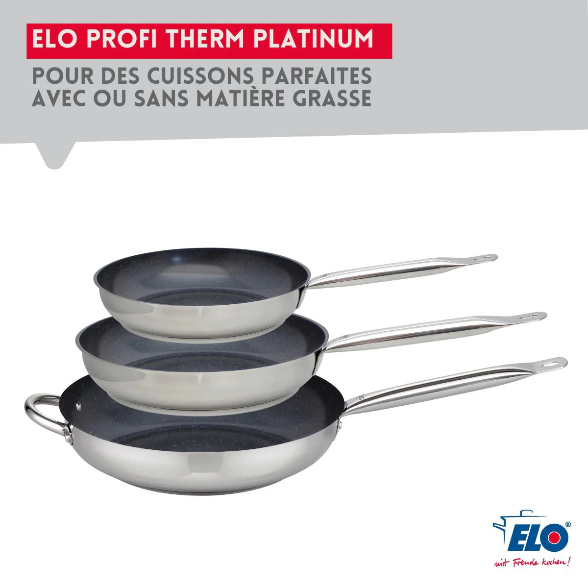 Set Poêle céramique sans PFAS et couvercle Profi Therm Platinum Elo