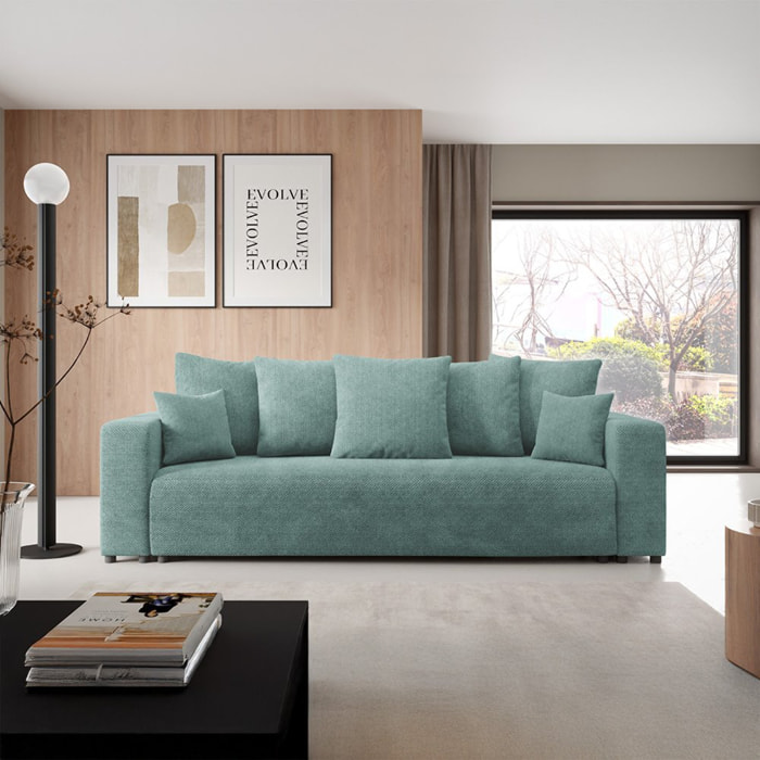 GLORIA - Canapé droit convertible 3 places en tissu vert clair