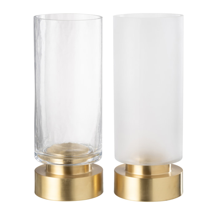 J-Line photophore/vase Pia - verre/cuivre- transparent/or - medium - 2 pièces