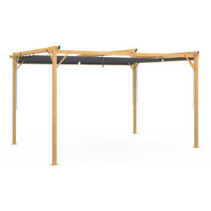 Pergola Marina en acier effet bois avec toit rétractable et 4 stores gris 3x4m