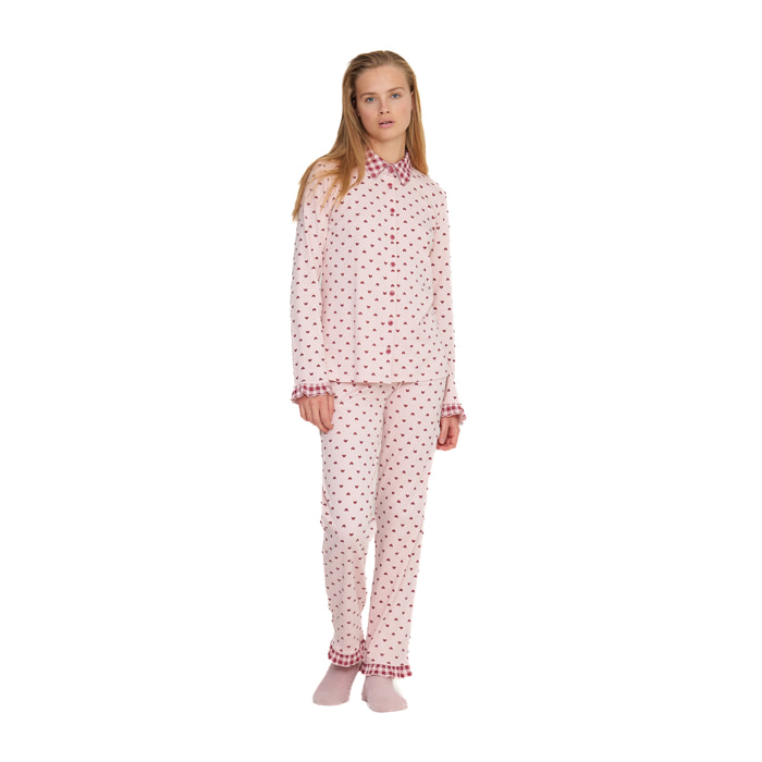 Pigiama donna petit coeur in caldo cotone con collo camicia Noidinotte