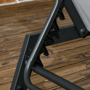 Bain de soleil transat inclinable 5 positions - tétière, 2 roulettes - alu. textilène gris