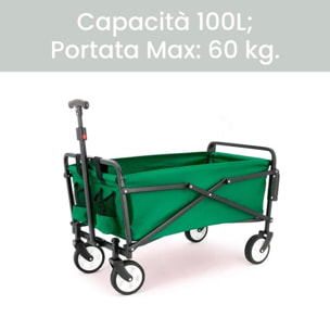 INTRECCI Carrellino Pieghevole da Spiaggia, Resistente a Raggi UV e Ruggine, Impermeabile, Peso max 60kg, con Manico Estensibile, Perfetto per Spiaggia, Pic-Nic e Campeggio, Mod. Lentini