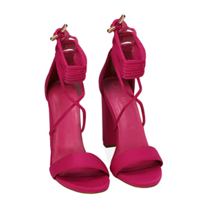 Sandali lace-up fucsia in tessuto, tacco 10,5 cm