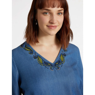 Fiorella Rubino - Blusa ricamata con fibre in TENCEL™ - Azzurro